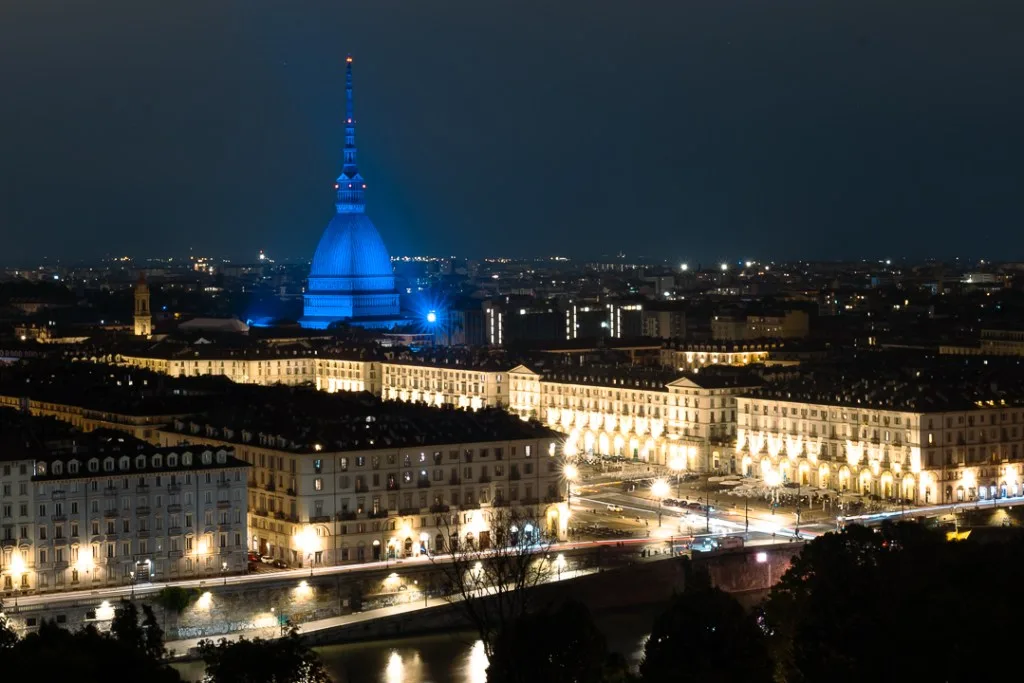 The Mole Antonelliana in Torino, illuminated to celebrate WordCamp Europe 2024